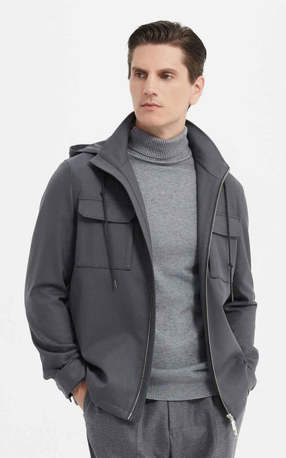 Jacket Men Utility Zip Up with Chest Pockets Gray