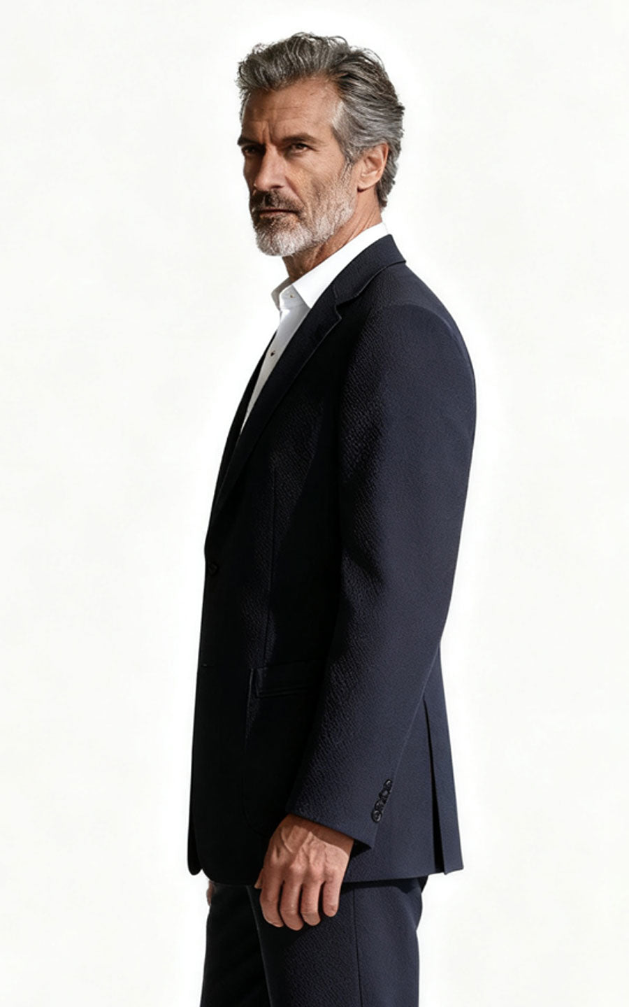 Navy Blue Wool Seersucker Tailored Blazer - Custom Fit