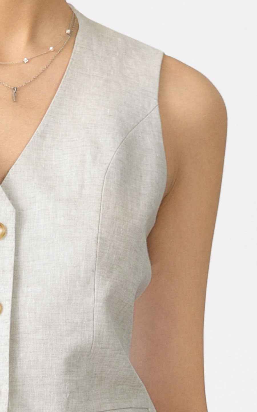 Women's Elegant Linen Vest & Pants Suit Set - Light Gray