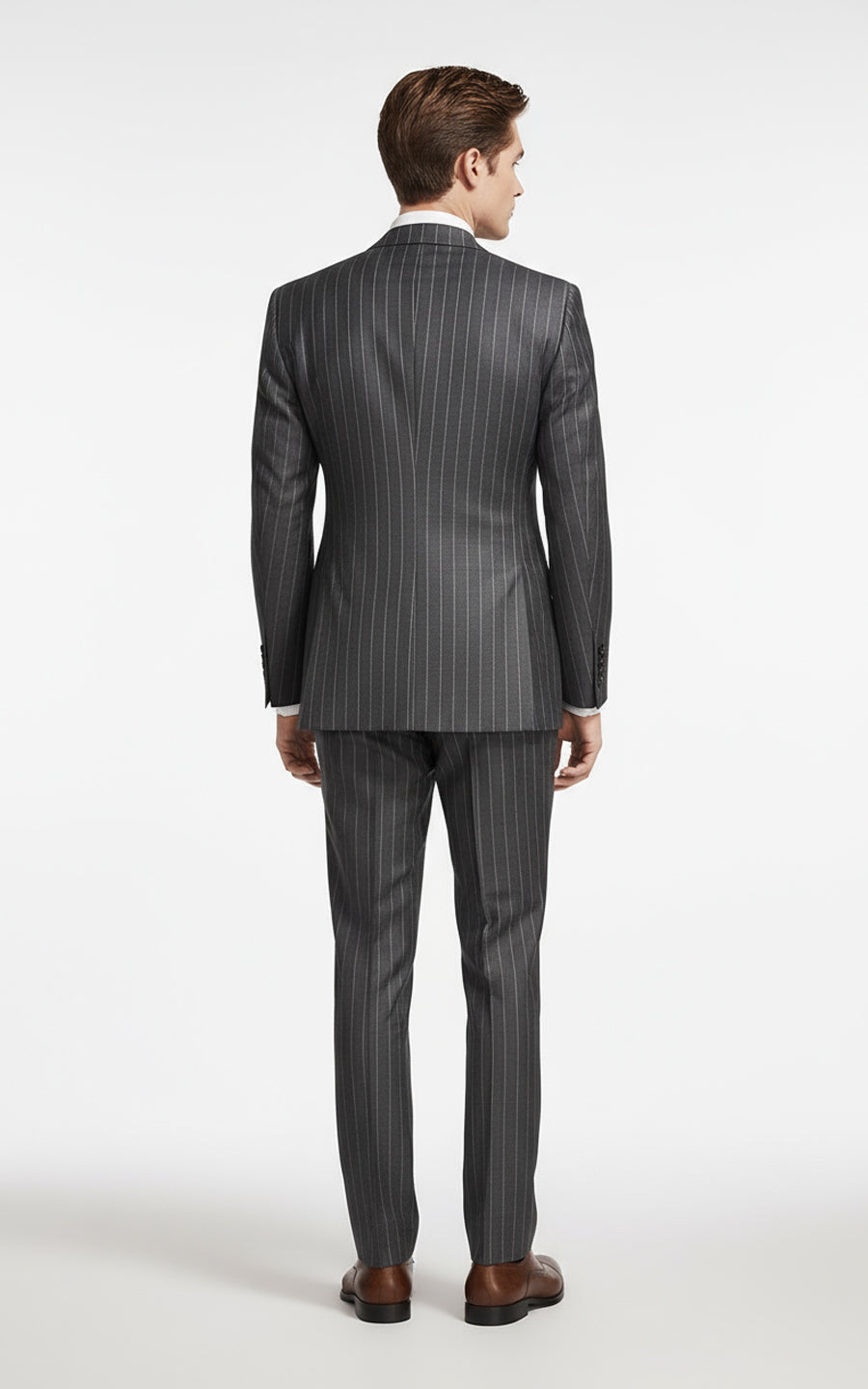 Men's gray pinstriped double-breasted formal custom suits set