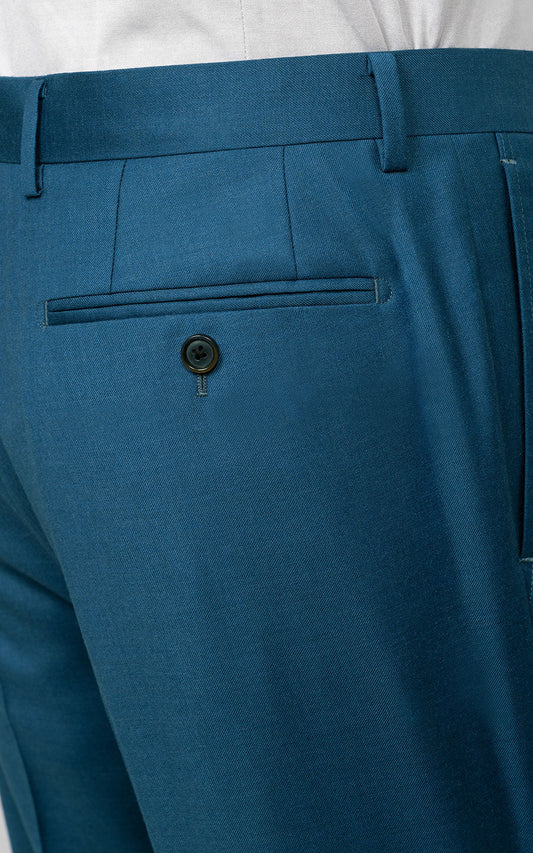 Teal Wool Custom Suit Pants Detail - Premium Fabric