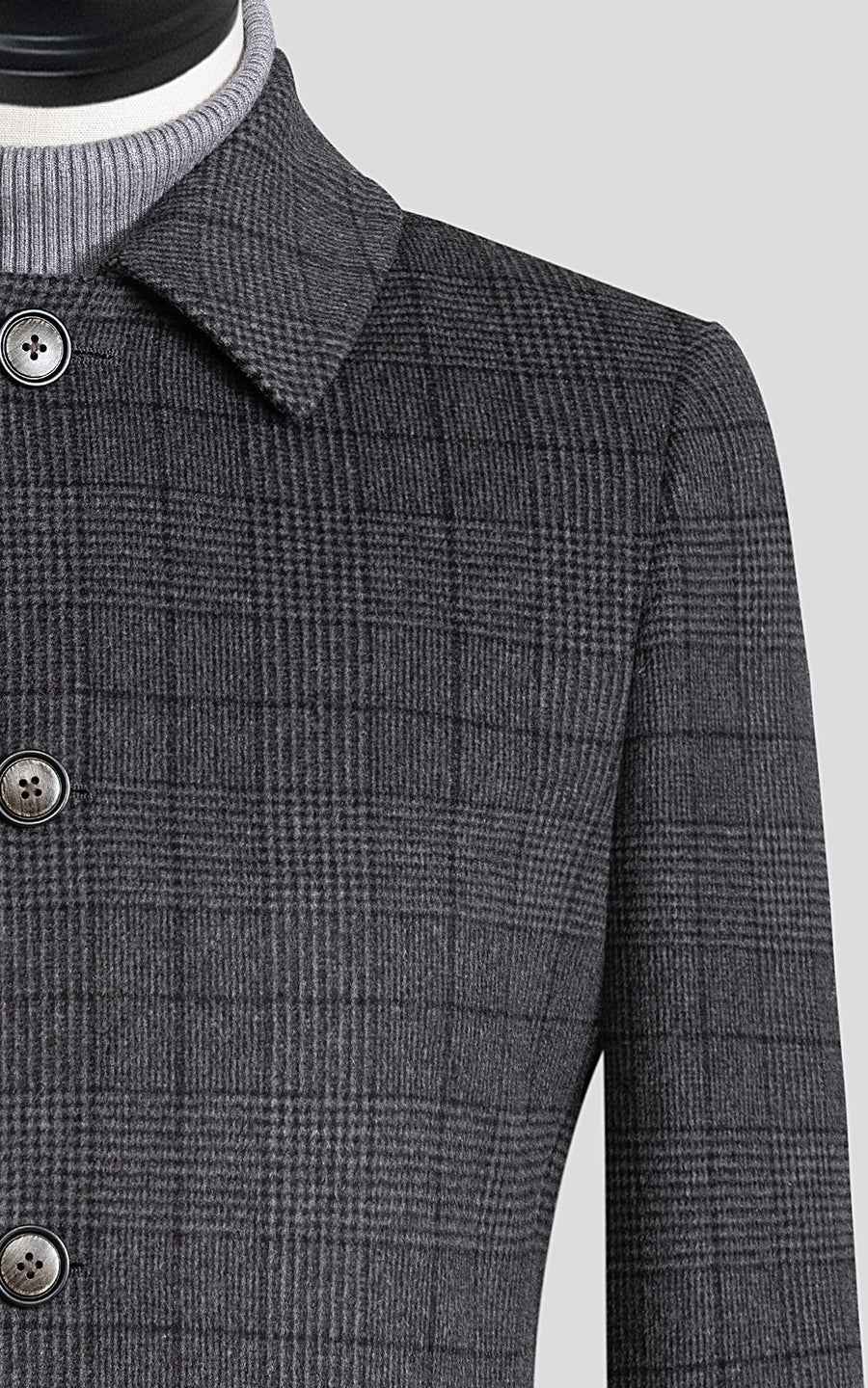 Dark gray plaid men's wool overcoat custom business Coat
