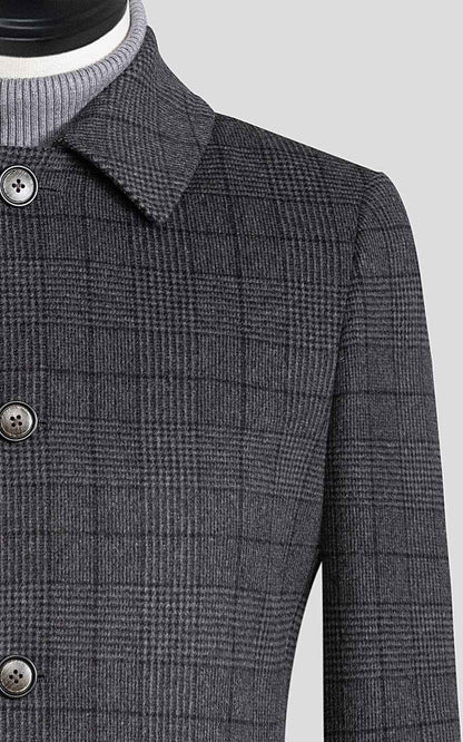 Dark gray plaid men's wool overcoat custom business Coat