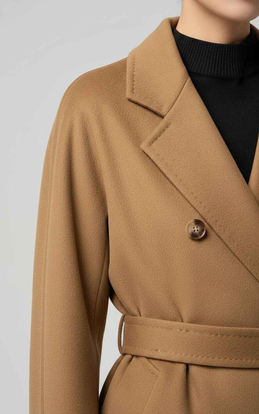 Classic Camel Double-Breasted Trench Coat with Belt