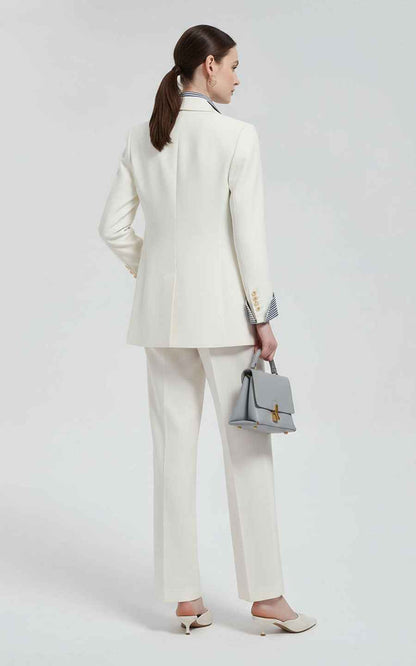 Women's White Blazer Suit - Double-Breasted Set