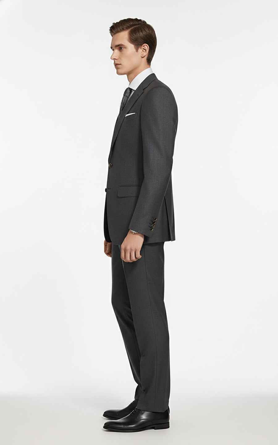 Men's medium gray double-yarn twill customized business suits set