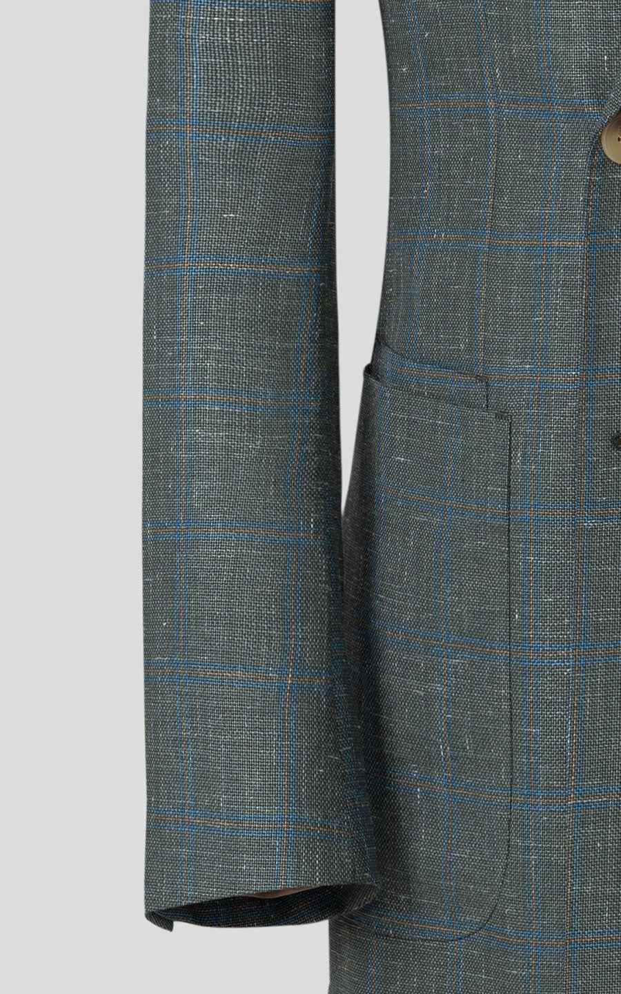 Custom Gray-Green Plaid Linen Blazer - Tailored Suit