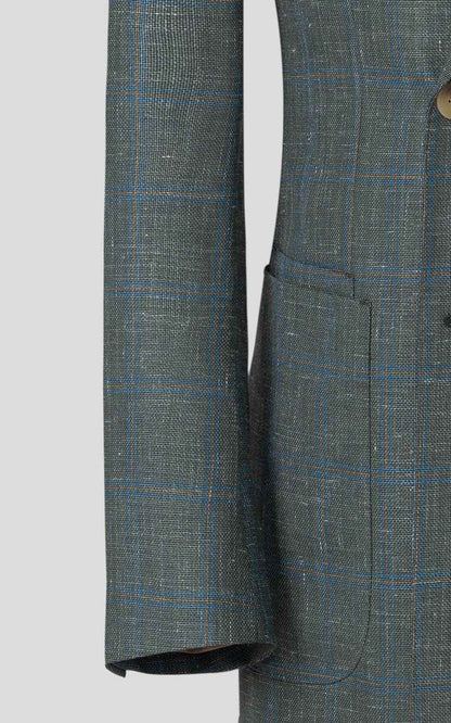 Custom Gray-Green Plaid Linen Blazer - Tailored Suit