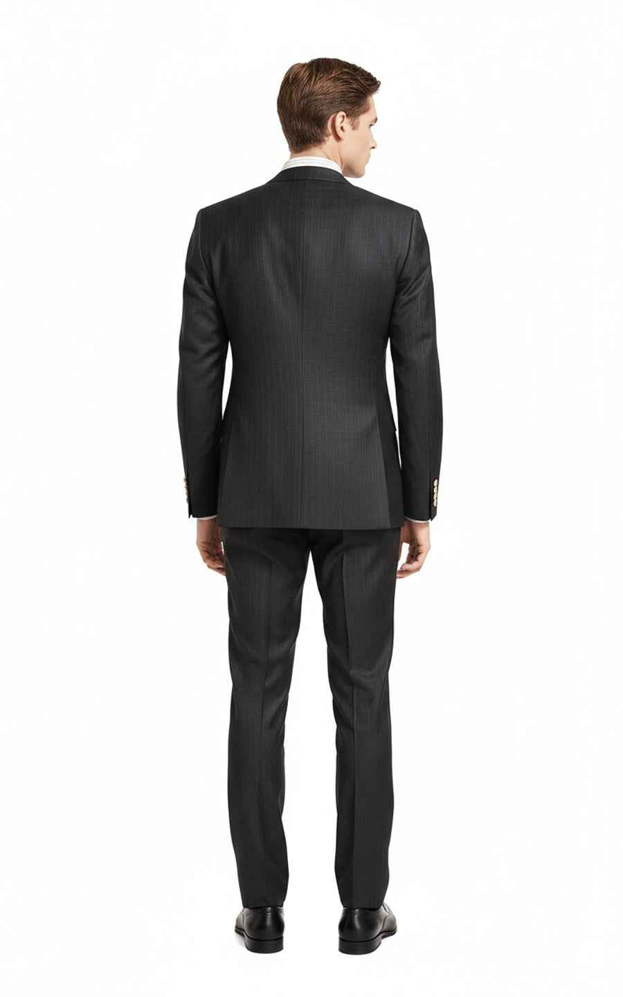 Men's Dark Gray Vertical Strip Business Custom Suit Set