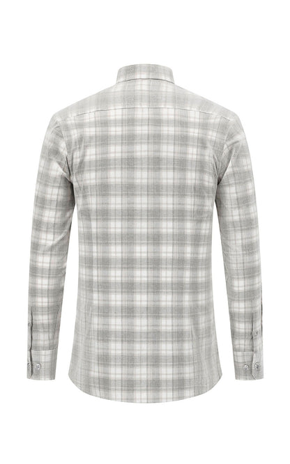 Cotton flannel shirt side view - light grey business