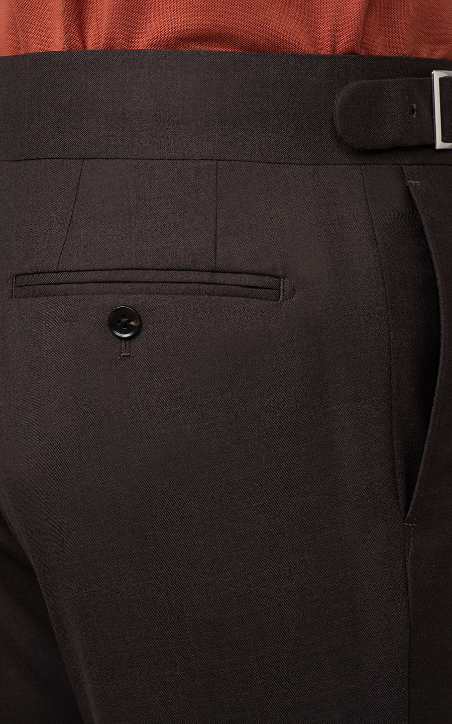 Custom Dark Brown Twill Pants Detail - Premium Fabric