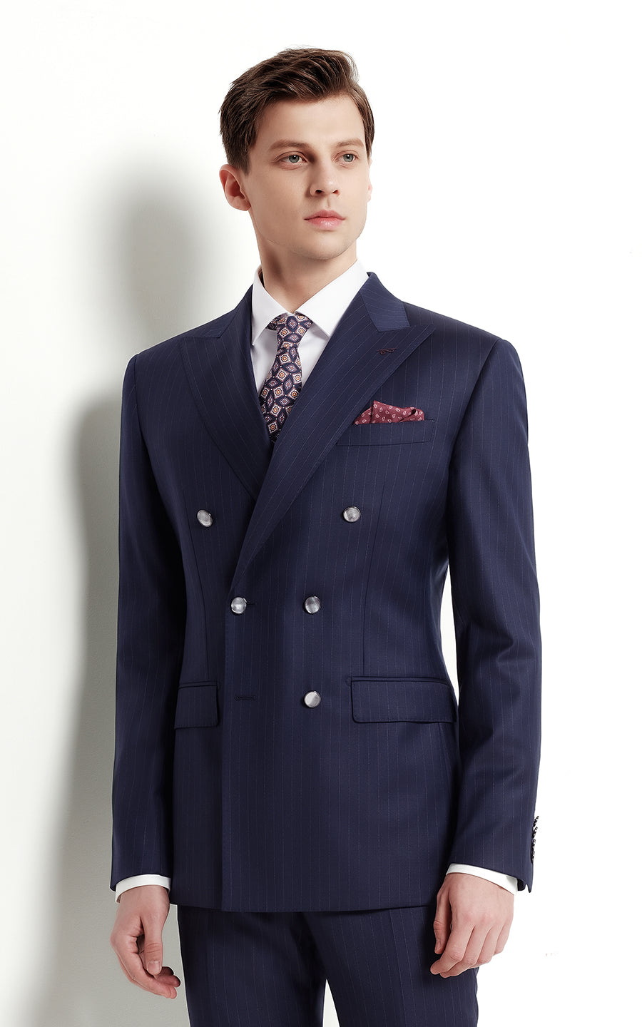 Custom Navy Pinstripe Men Double Breasted Formal Suits Set