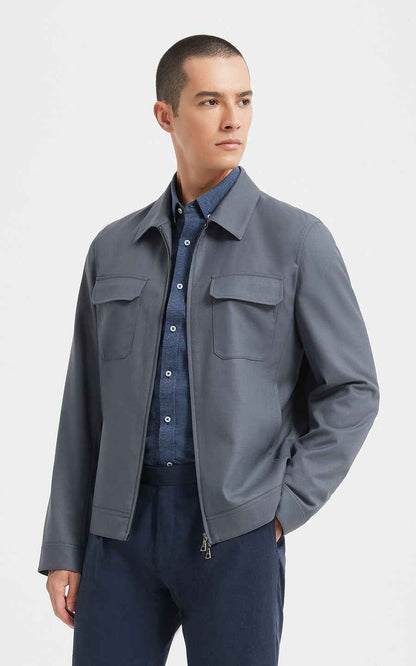Jacket Men Grey Zip Up Utility Style Casual Wear