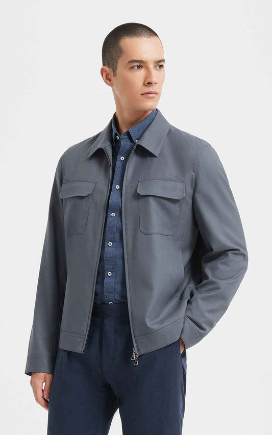 Jacket Men Grey Zip Up Utility Style Casual Wear