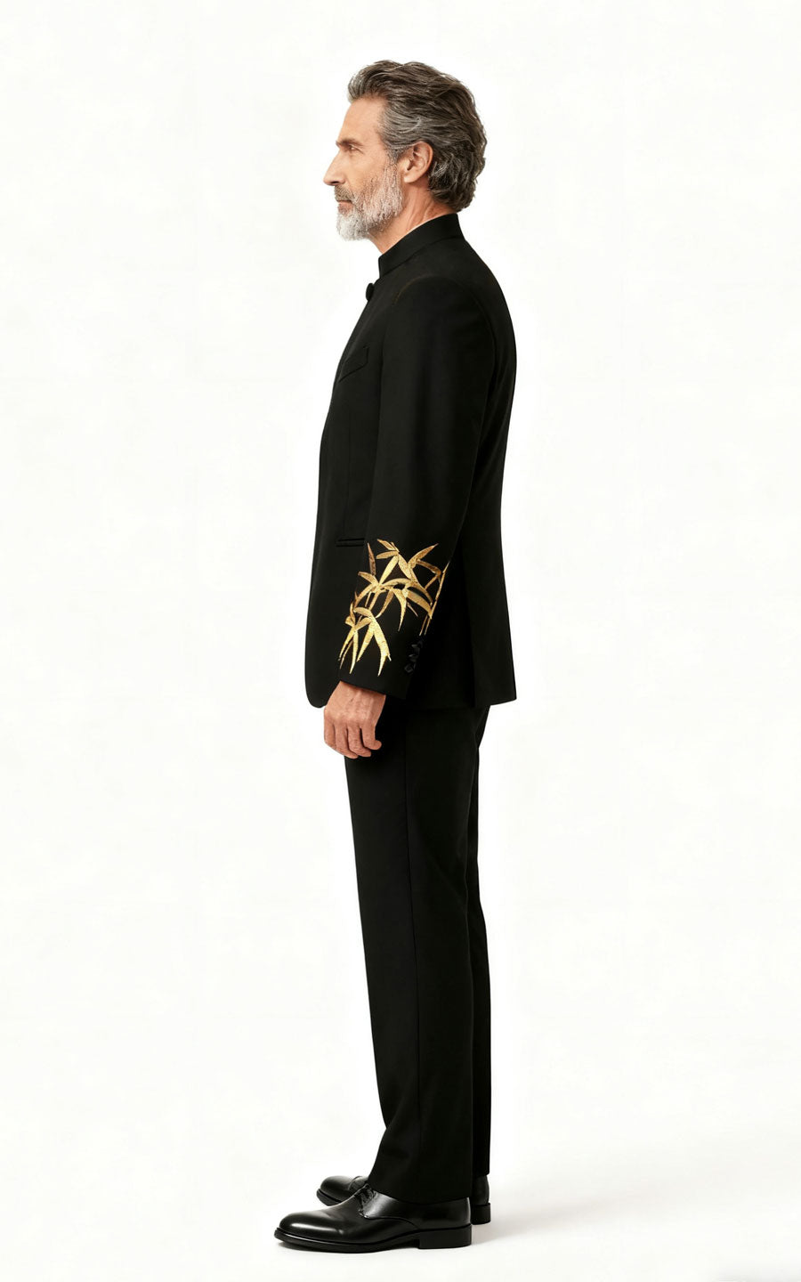 Black Bamboo Print Formal Dress - Custom Tailored Suit