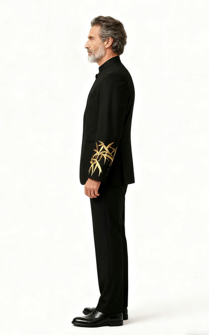 Black Bamboo Print Formal Dress - Custom Tailored Suit