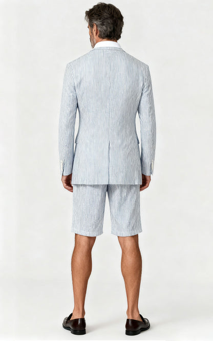 Light Gray Striped Casual Suit Set - Tailor Made
