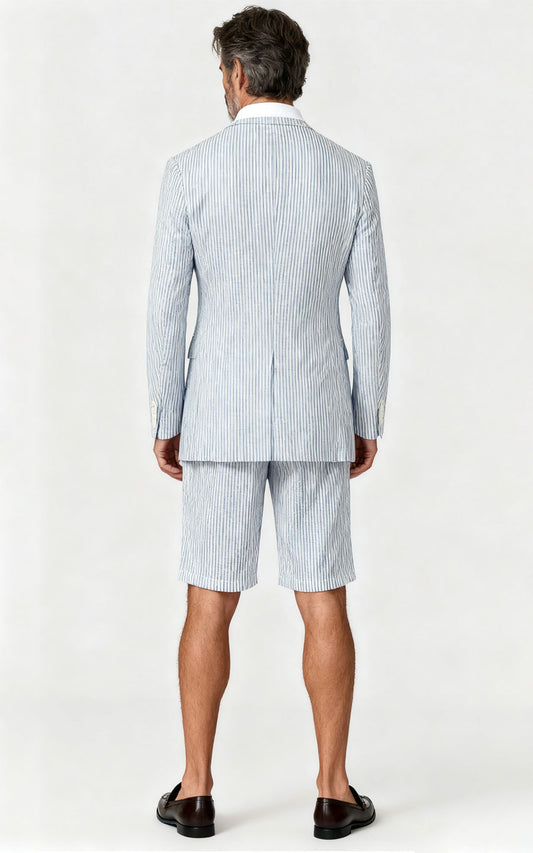 Light Gray Striped Casual Suit Set - Tailor Made