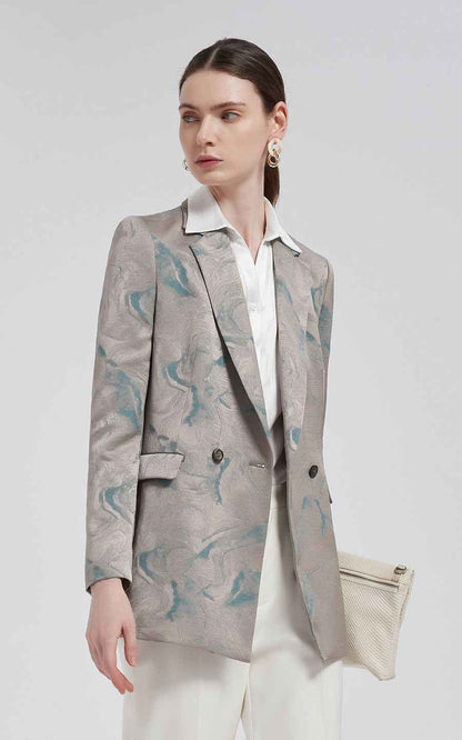 Women's Blazer Watercolor Print Double-Breasted