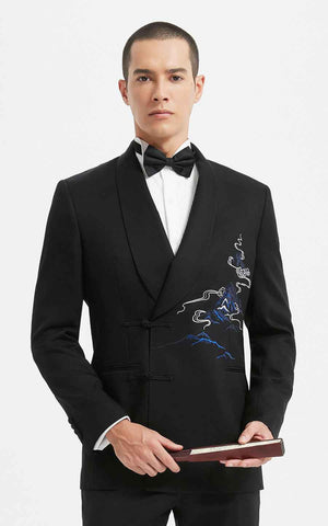 Custom Men Black Dragon Embroidery Suit Custom Wedding Formal | WIAI Custom Suits - Main View