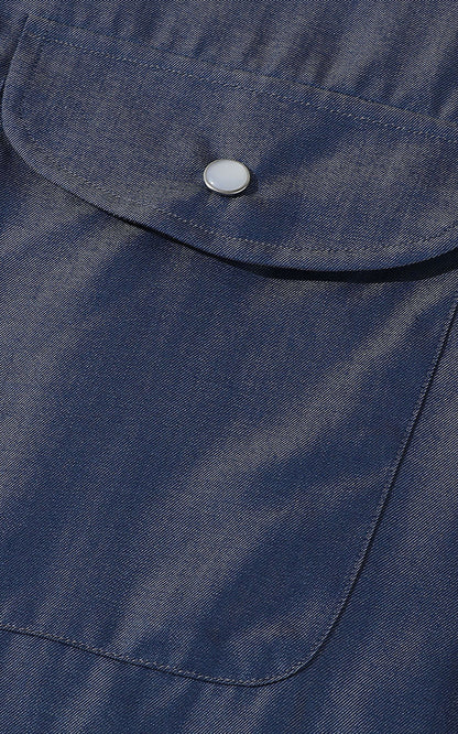 Dark Blue Custom Shirt Collar Detail - Wrinkle-Free