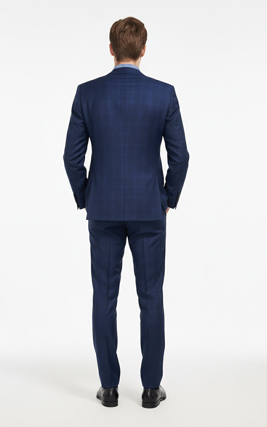 Mens Dark Blue Windowpane Custom Business Suit Set
