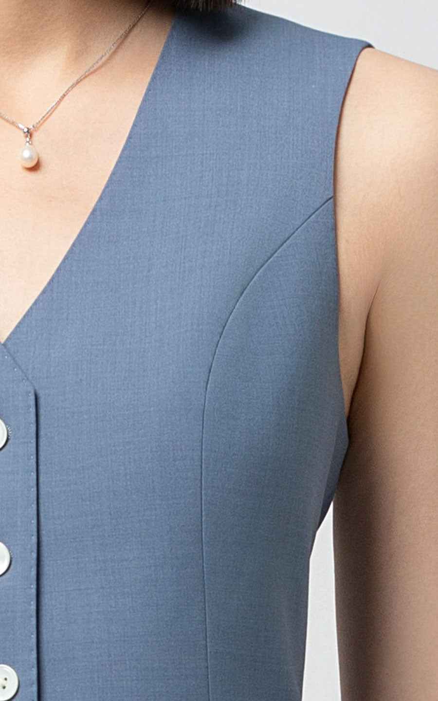 Slate Blue Professional Vest Pants Set - Tailored Fit