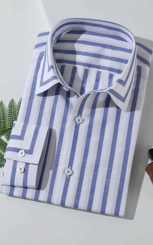 Blue White Striped Men's Shirts - Long Sleeve Custom Fit