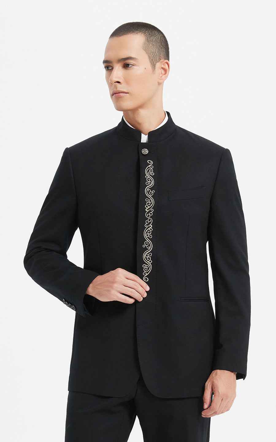 Men's Black Chinese Formal Suit - Mandarin Collar Traditional Set