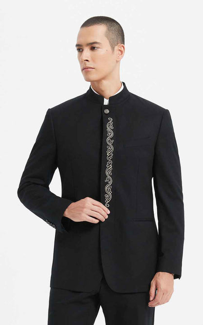 Men's Black Chinese Formal Suit - Mandarin Collar Traditional Set