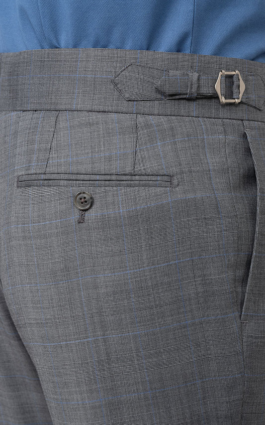 Premium Grey Plaid Pants Detail - Tailored Suit Fabric
