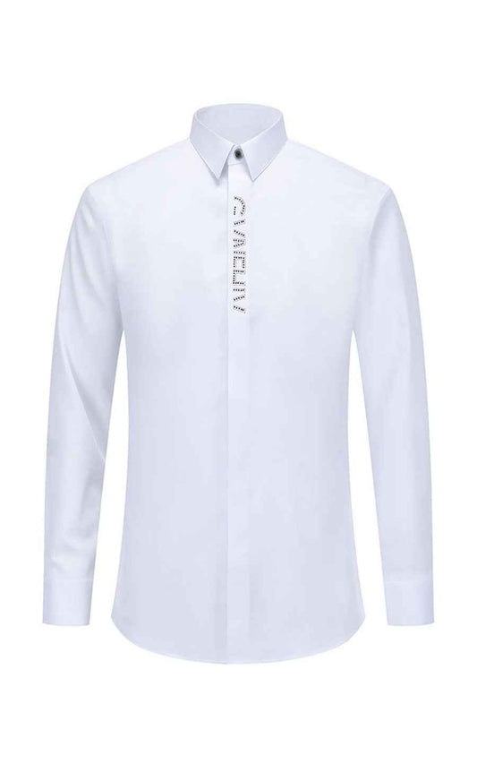 Men's White Embroidered Long Sleeve Custom Shirt