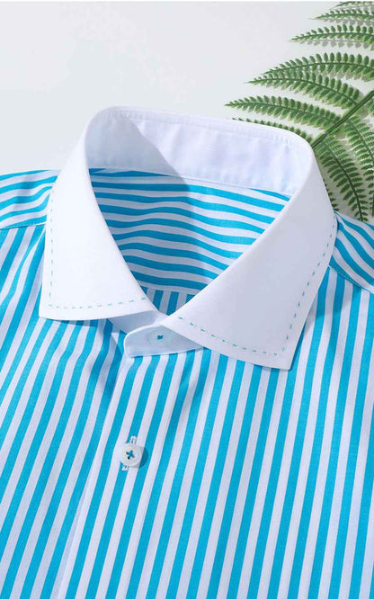 Custom Misty Blue Cotton Dress Shirt - Tailored Fit