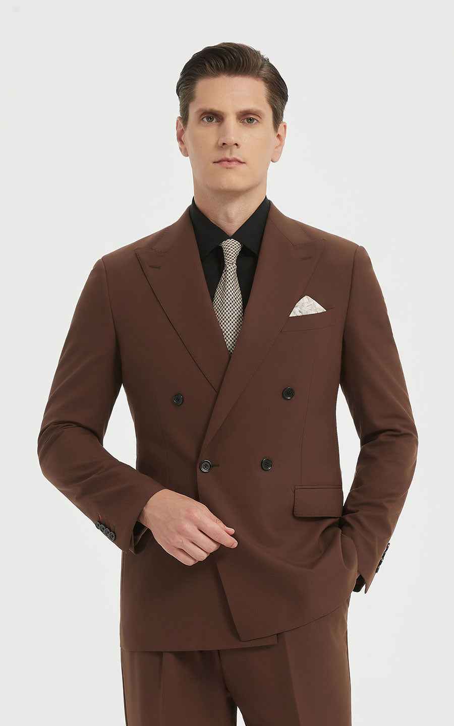 Men's Brown Suit Double-Breasted Classic Fit