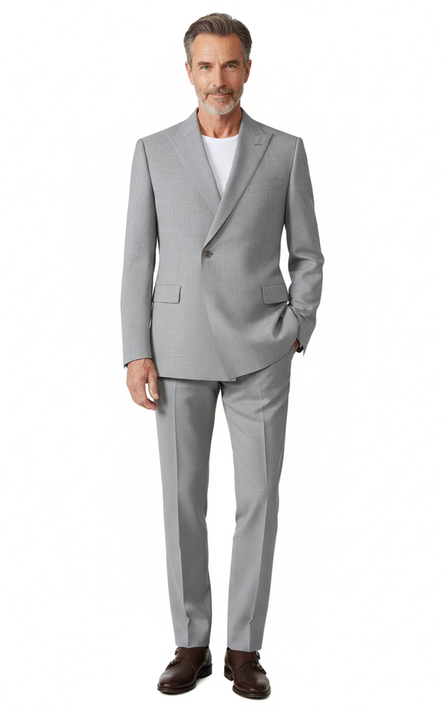 Washable Grey Stretch Business Suit Set Custom Tailored Mens