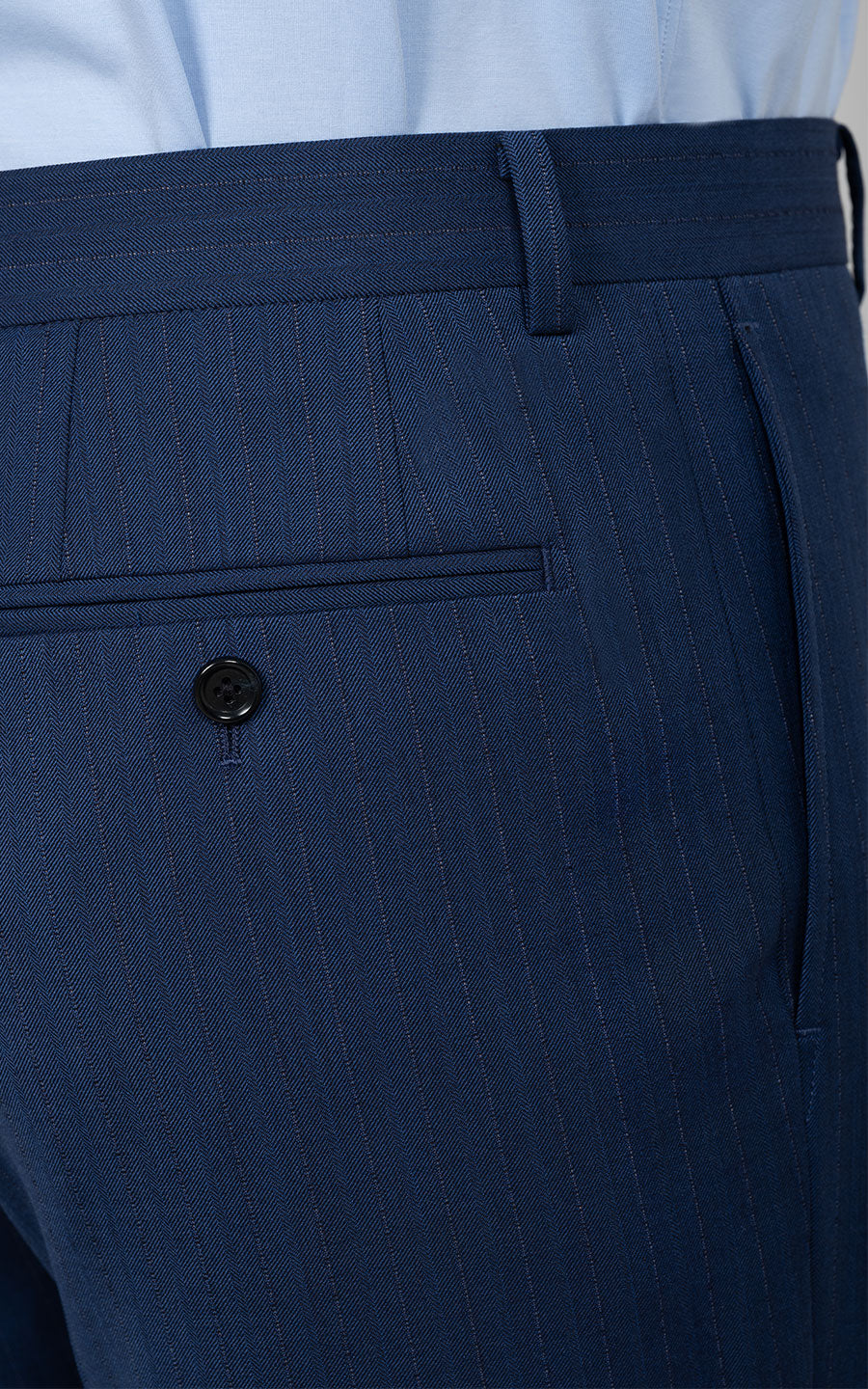 Dark Blue Herringbone Pants Detail - Custom Suit Fabric