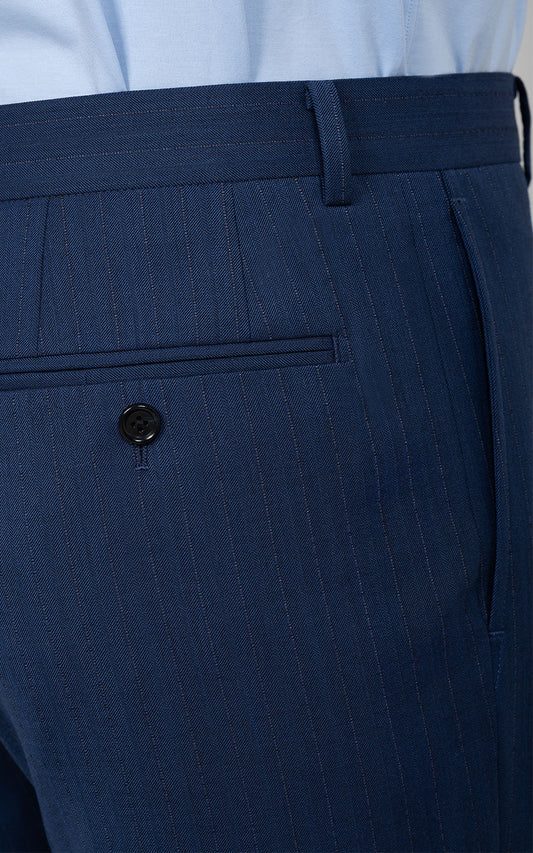 Dark Blue Herringbone Pants Detail - Custom Suit Fabric