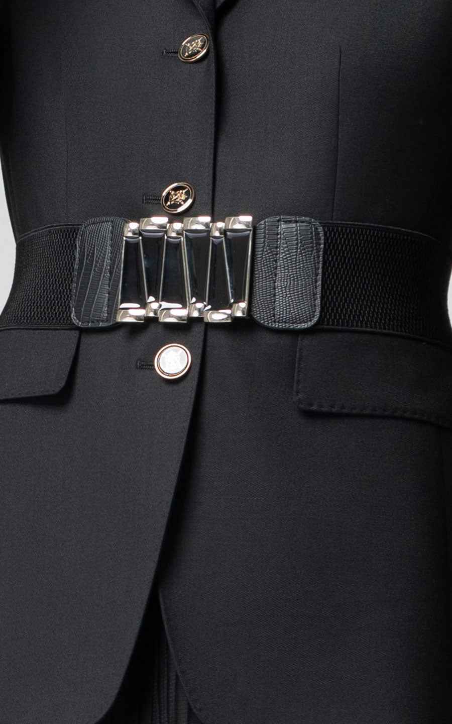 Black Statement Blazer with Designer Belt - Women's Jacket