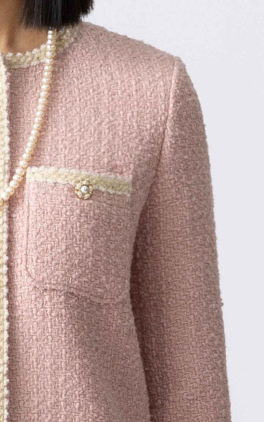 Elegant Pink Tweed Suit Set - Jacket & Skirt Ensemble