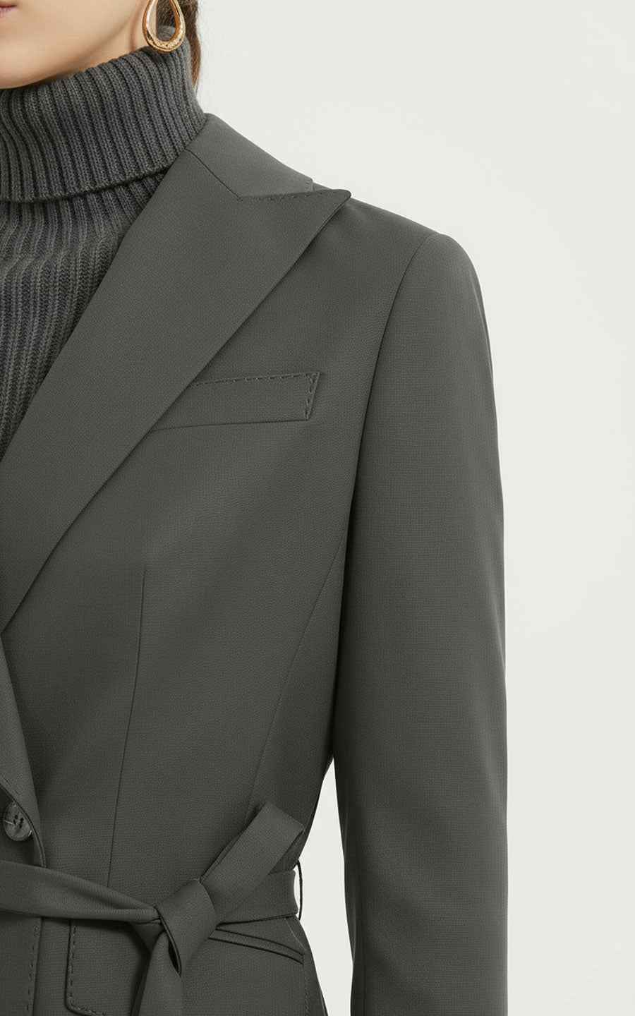 Women's Blazer Set Belted Double-Breasted Gray