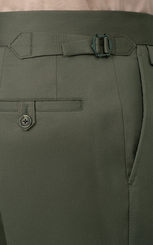 Premium Dark Olive Pants Detail - Wool Suit Fabric