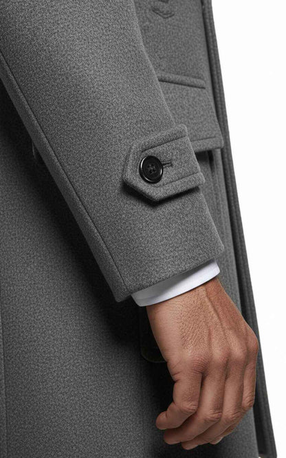 Men's Grey Slim Fit Custom Wool Double-Breasted Formal Overcoat