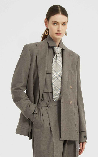 Tailored Blazer Set - Gray & Wide-Leg Trouser