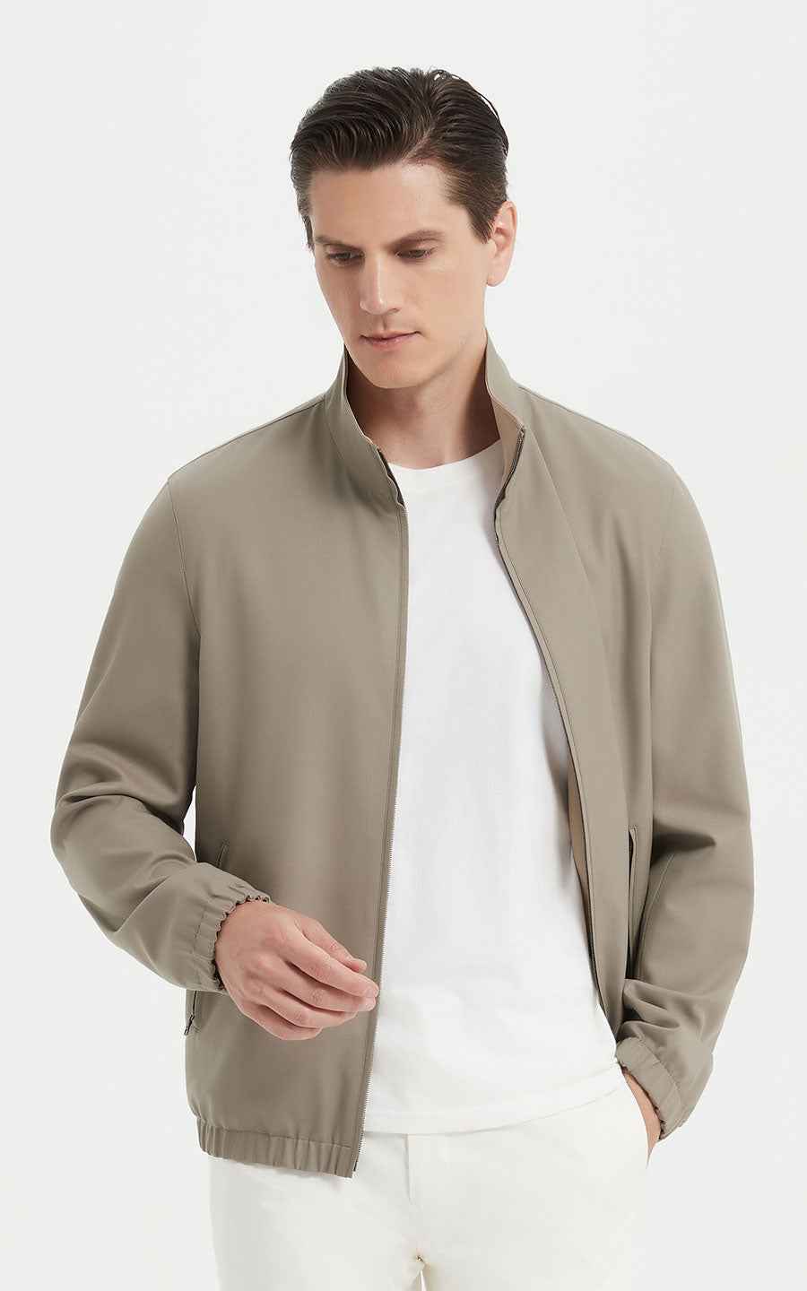 Bomber Jacket Men Classic Beige Casual Outerwear