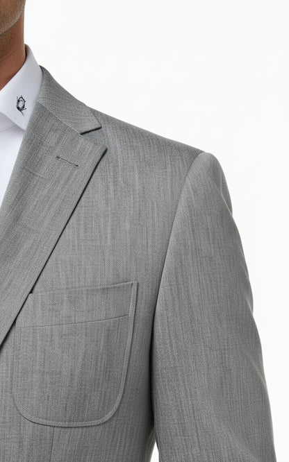 Mens Gray Textured Blazer Slim Fit Business Casual Suit Coat