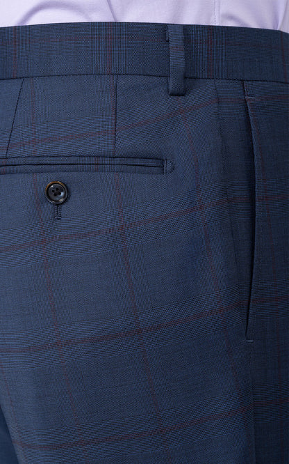 Dark Blue Red Checkered Pants Detail - Premium Fabric