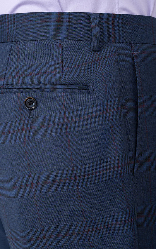 Dark Blue Red Checkered Pants Detail - Premium Fabric