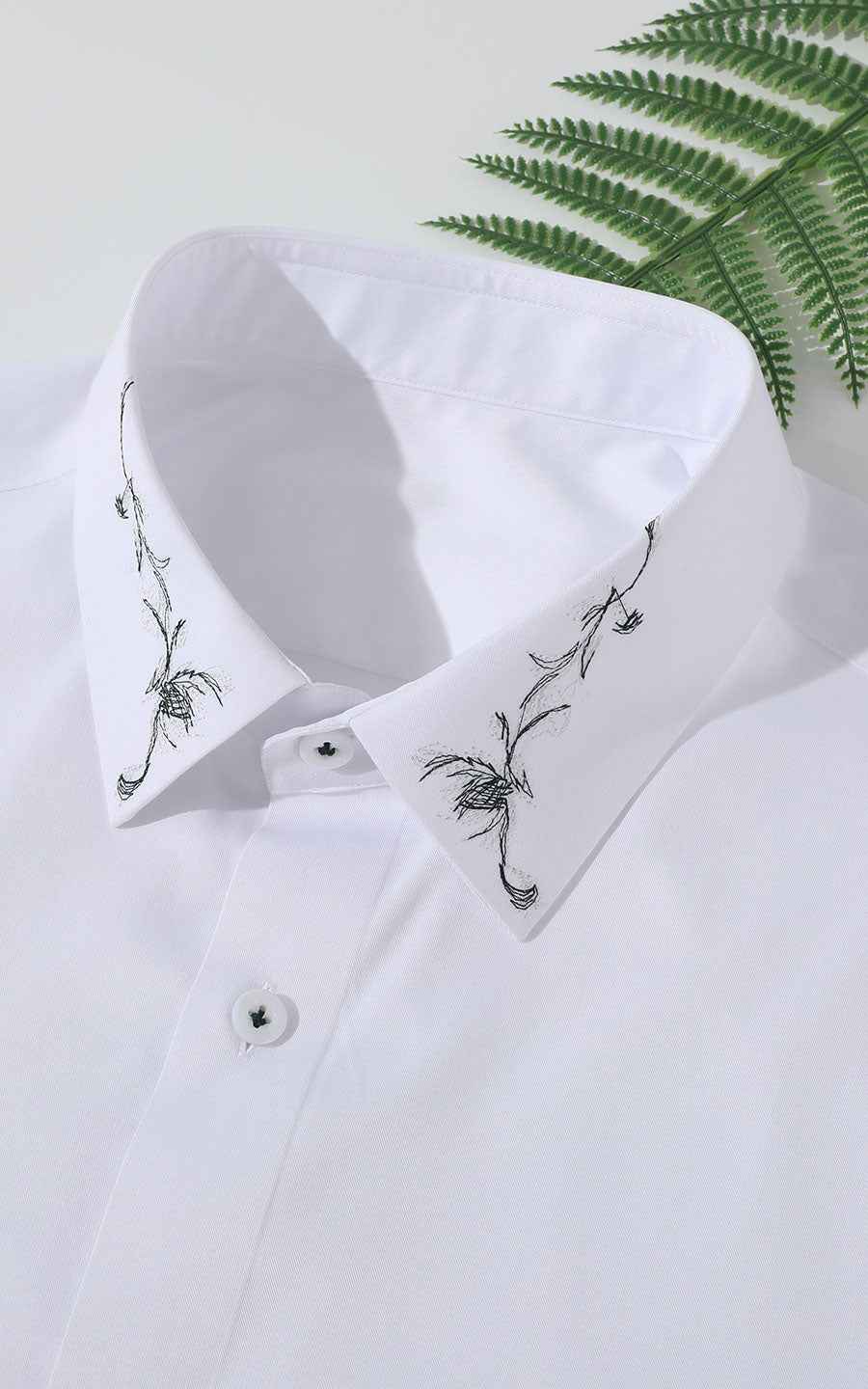 Custom Shirt White Black Embroidery - Tailored Fit