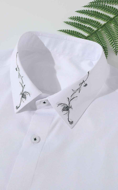 Custom Shirt White Black Embroidery - Tailored Fit