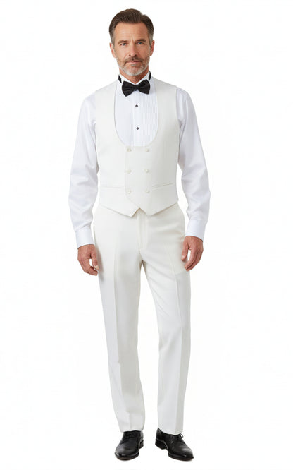 Custom Vest Milky WhiteMen's Elastic Wool Cashmere Wedding Vest Set